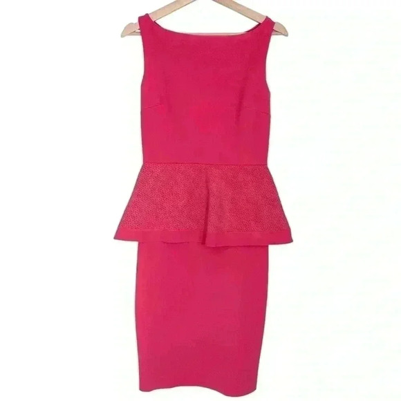 Chiari Boni La Petite Robe Peplum Laser Cut Dress | Pink Peach | SZ 8 - Picture 3 of 14